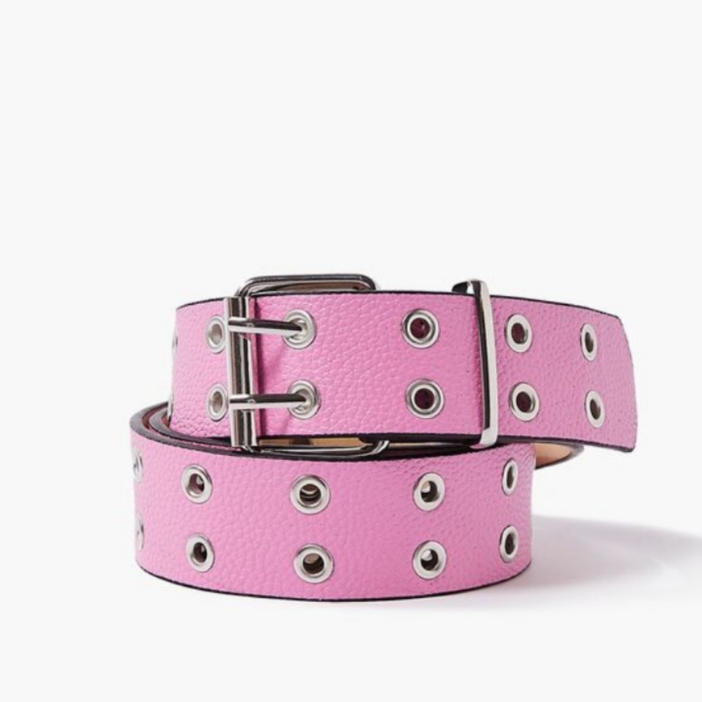 Pink pebbled faux leather grommet belt